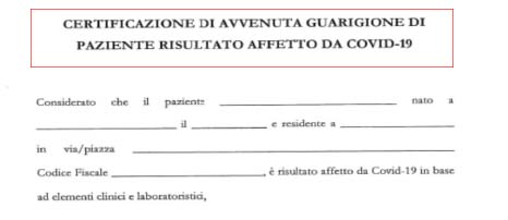 certificato rientro al lavoro dopo corona virus